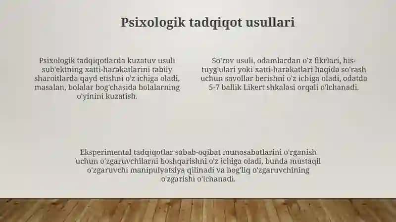 Psixologiyafanining sohalarini tadqiqot metodlari 4