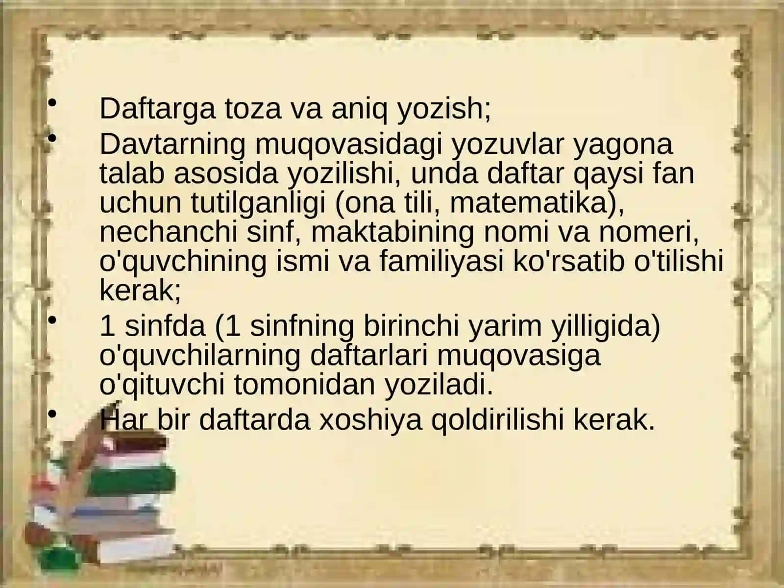 O’quvqurollariga qo’yilgan giyeni ktalablar 4