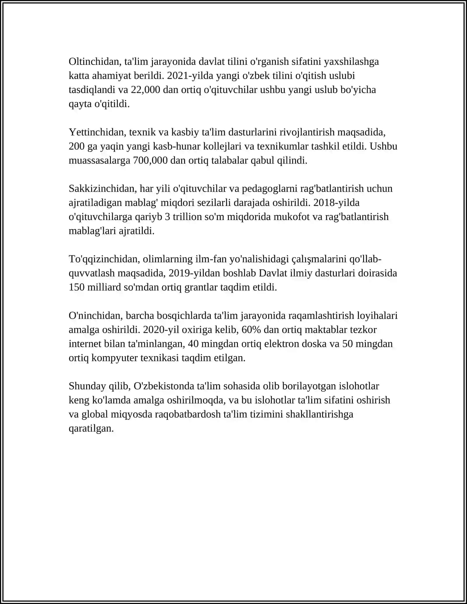 OZBEKISTONDA IJTIMOIY SOHADA AMALGA OSHIRILAYOTGAN OZGARISHLAR MAZMUN VA MOHIYATI 4