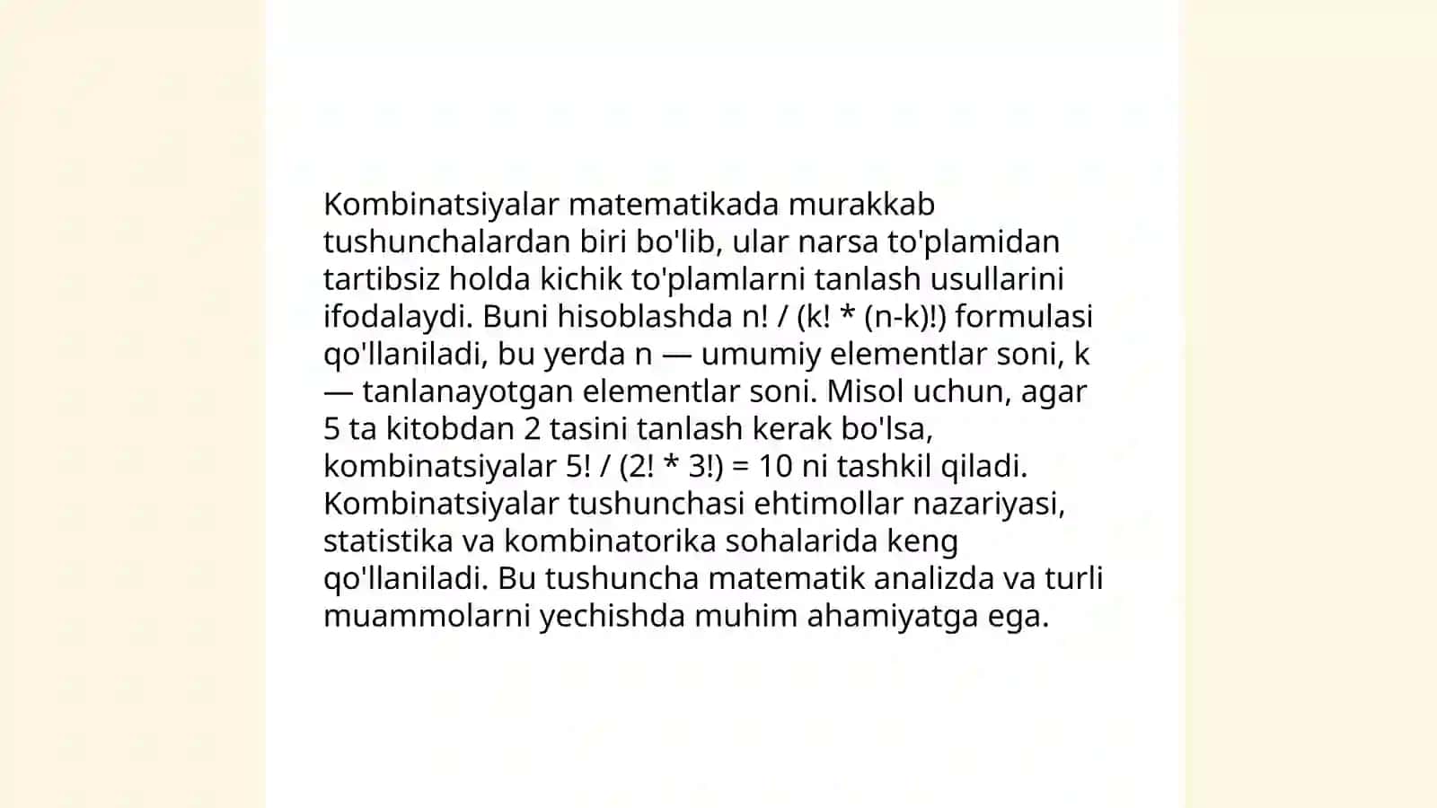 Kombinatorikanıń tiykarǵı elementleri 4