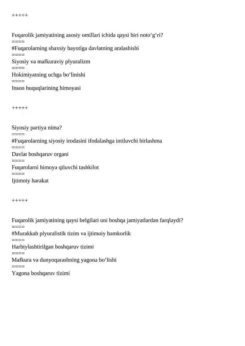 O‘zbekistoning eng yangi tarixi fanidan test to‘plami 4
