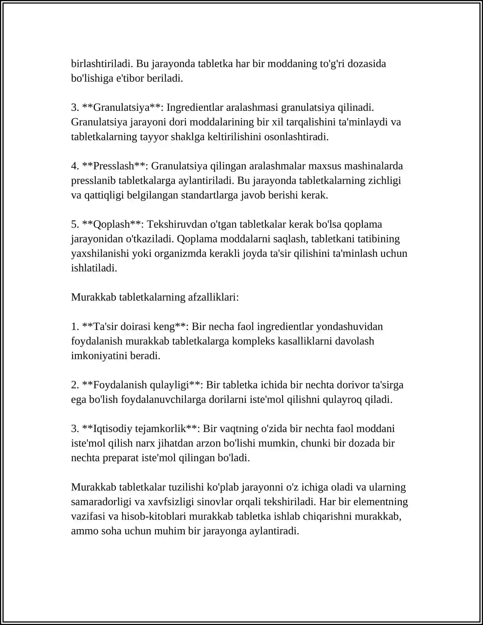 Murakkab Tabletkalar Nomenklaturasi va Tarkiblari 4