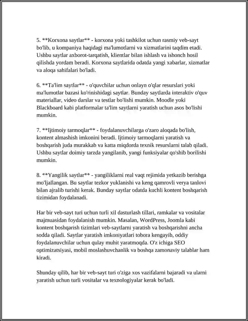 Veb-sayt yaratish imkoniyatlari 4