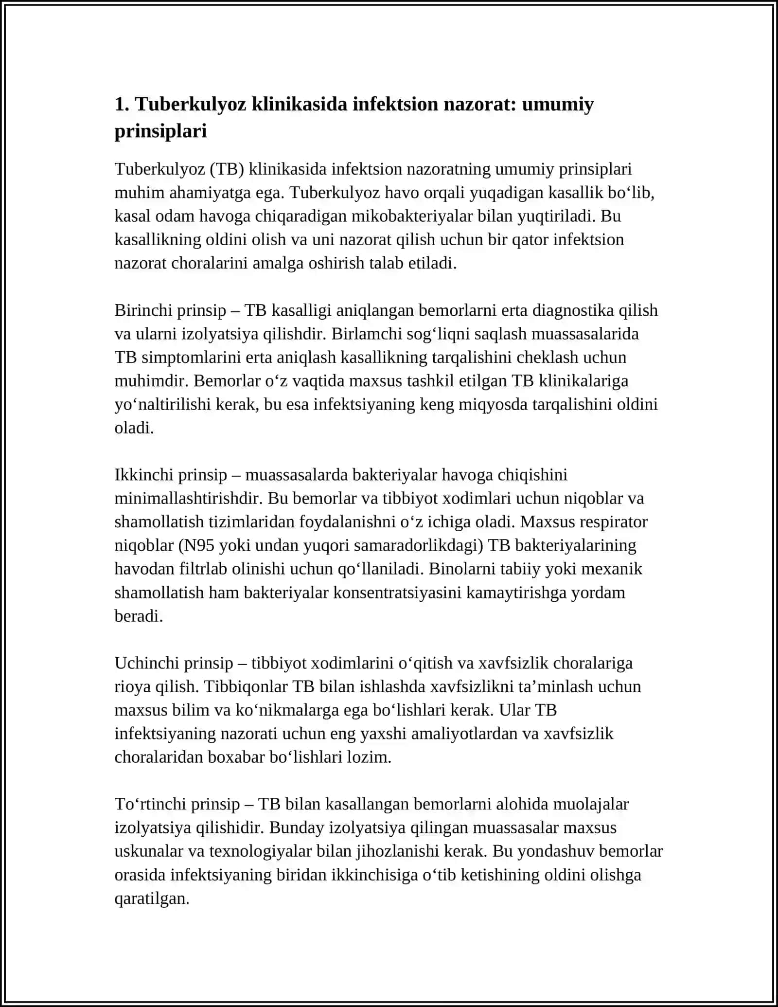Tuberkulyoz Klinikasida Infektsion Nazorat 4