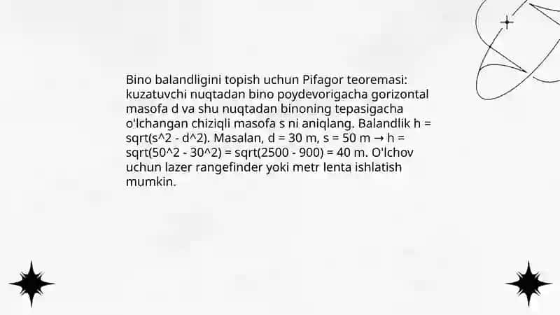 Pifagor teoremasini real hayotdagi tatbiqlari 4