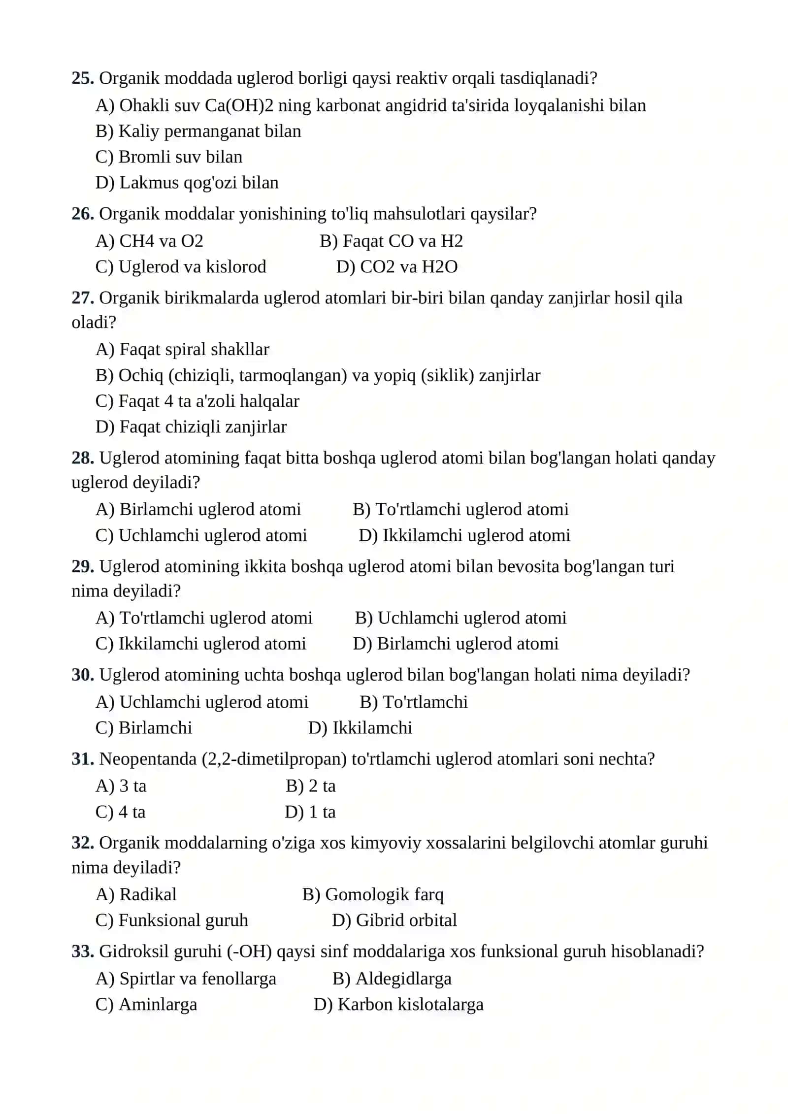 10-SINF KIMYO FANIDAN TESTLAR TO'PLAMI 4