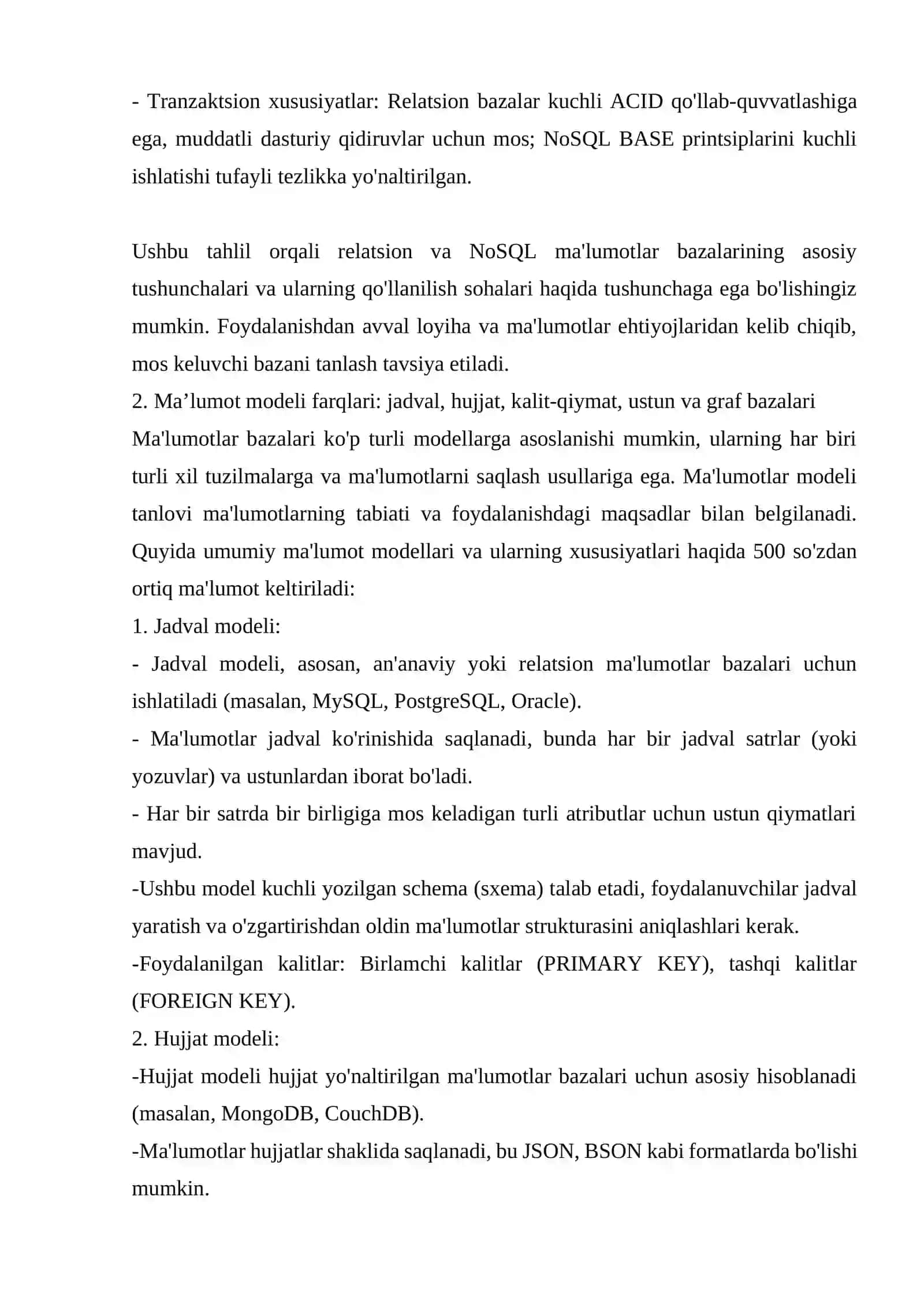 Ma'lumotlar bazasi va NoSQL 4
