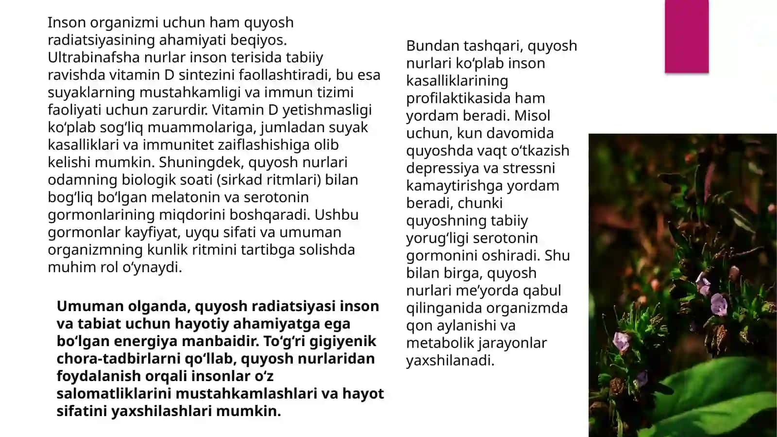 Quyosh radiatsiyasininggigiyenikahamiyati 4
