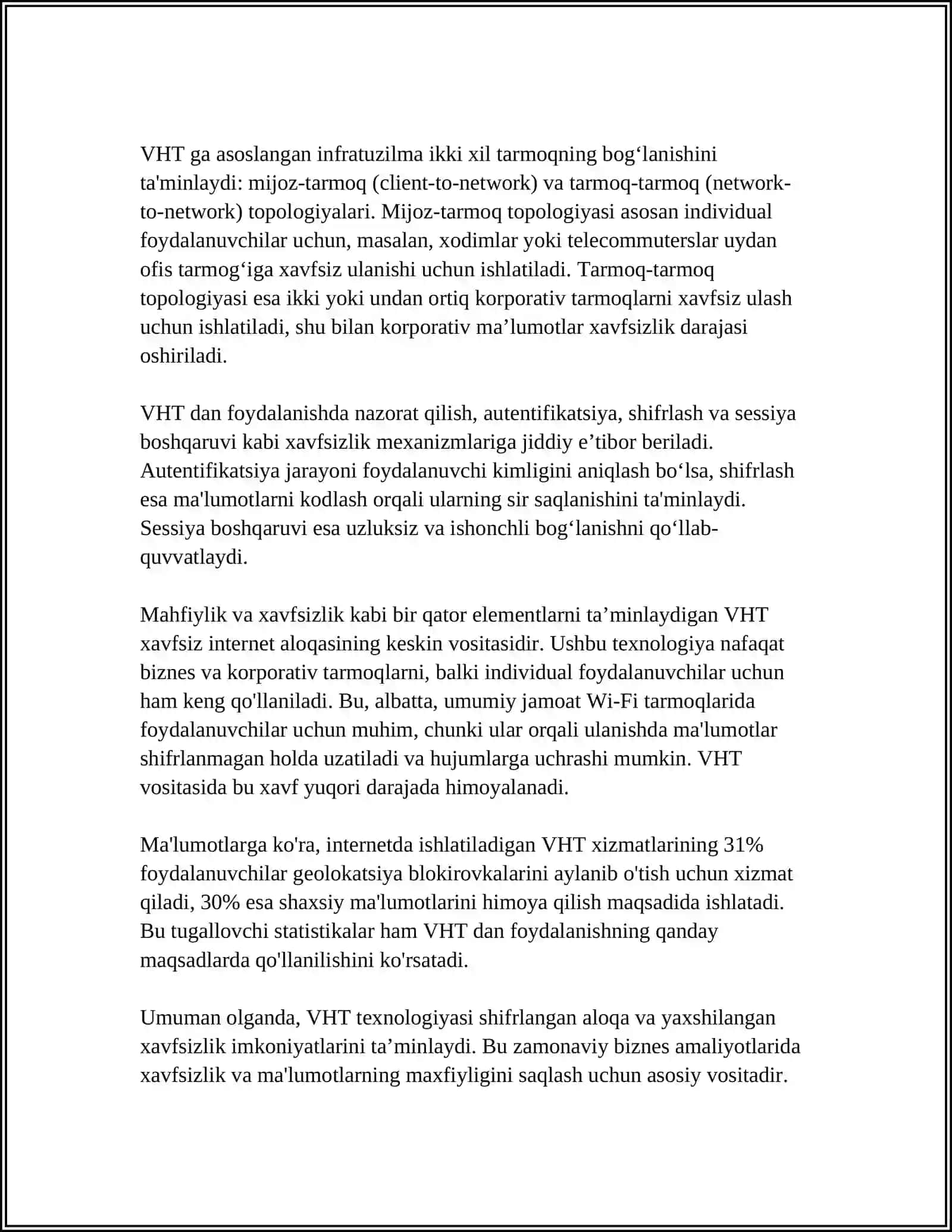 VIRTUAL XIMOYALANGAN TARMOQ VA UNDAN AMALYOTDA FOYDALANISH 4