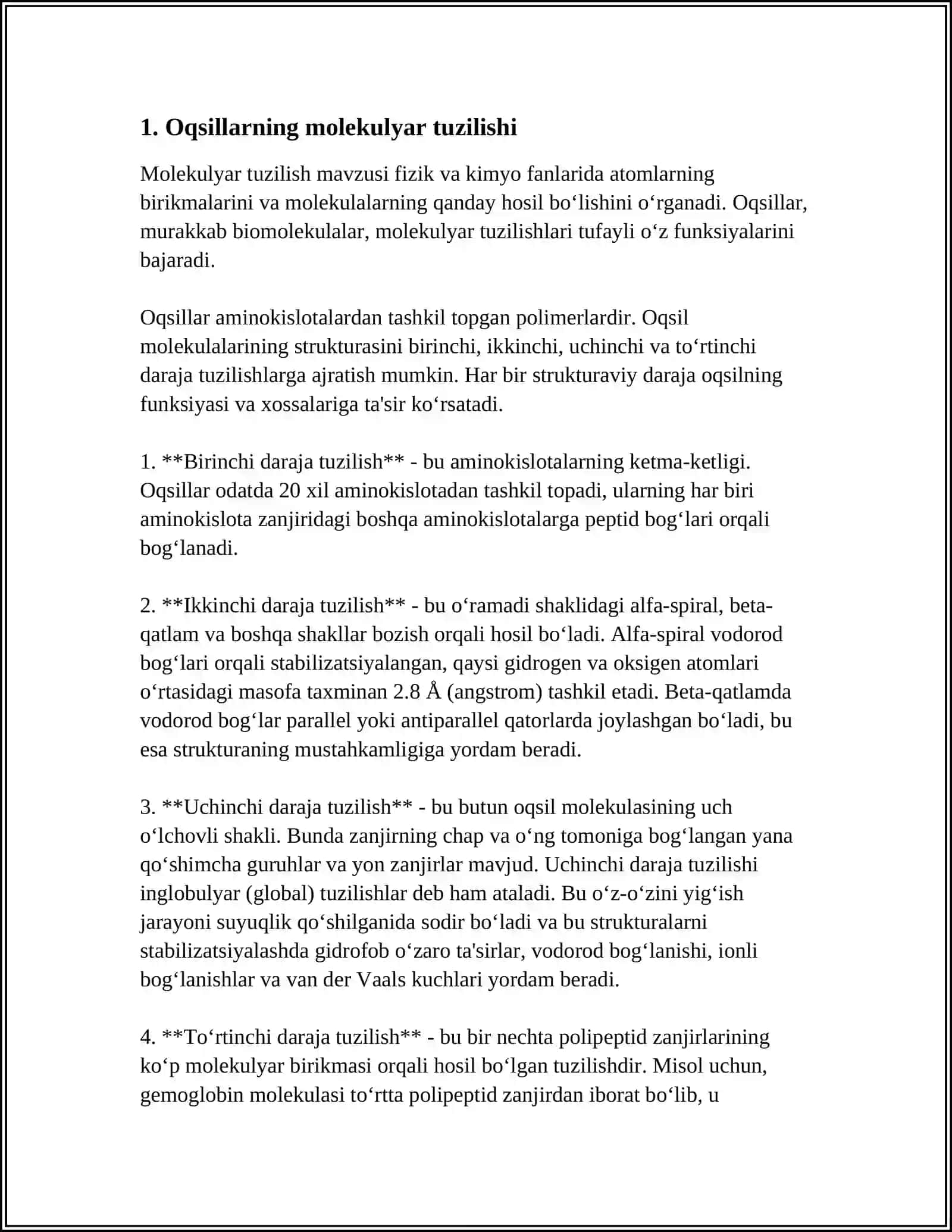 Oqsillarning molekulyar tuzilishi 4
