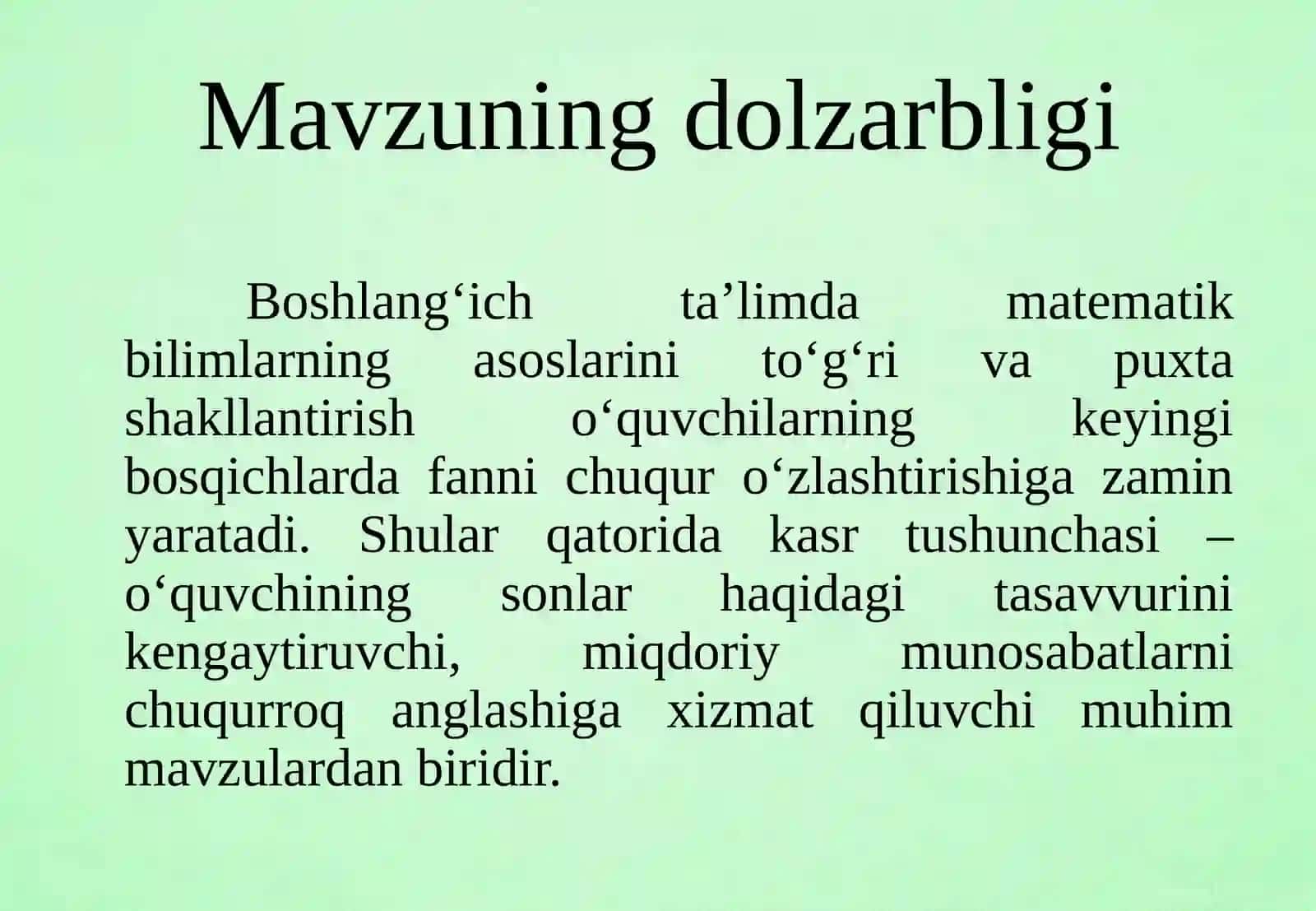Kasr tushunchasi bilan tanishtirish metodikasi 4