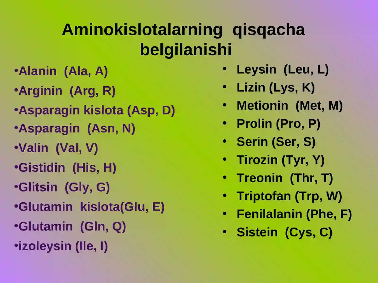 Oqsillar - aminokislotalar, tuzilishi, klassifikasiyasi, xossalari. 4