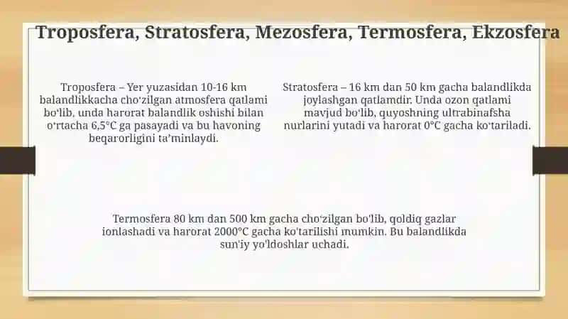 Atmosfera qavatlarining ta'rifi 4
