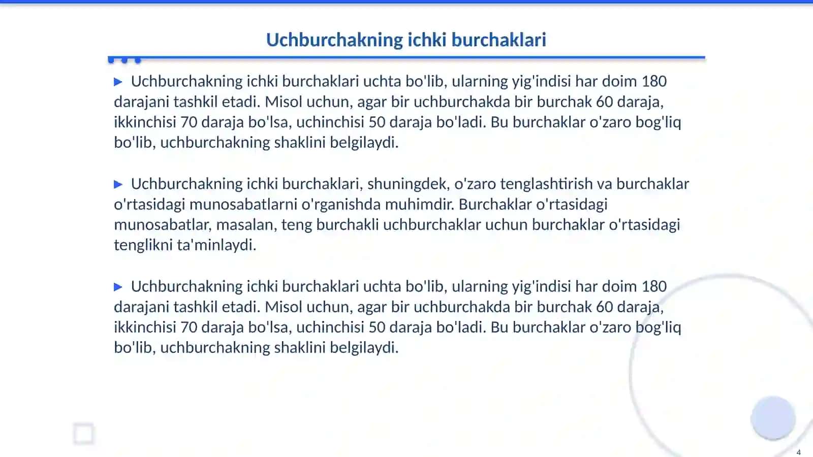 Uchburchaklar turlari va xususiyatlari 4