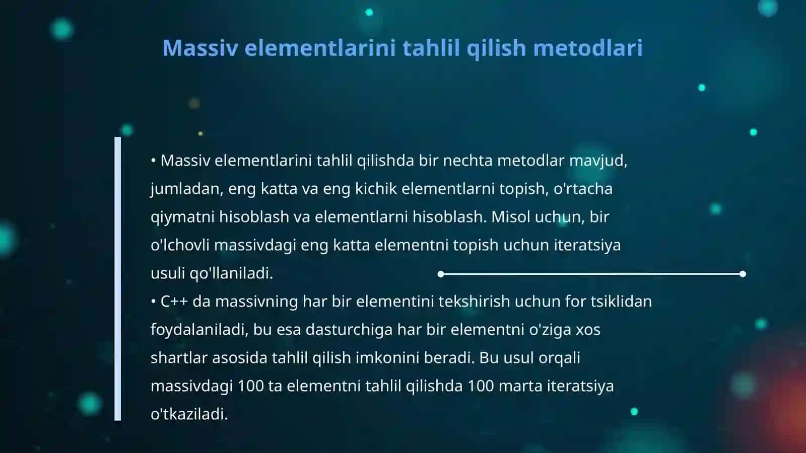C++ tilida massiv elementlarini tahlil qilish va saralash 4