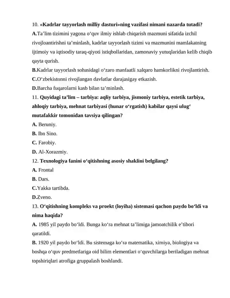 TEXNALOGIK TA’LIM METODIKASIDAN YAKUNIY NAZORAT TEST SAVOLLARI 4