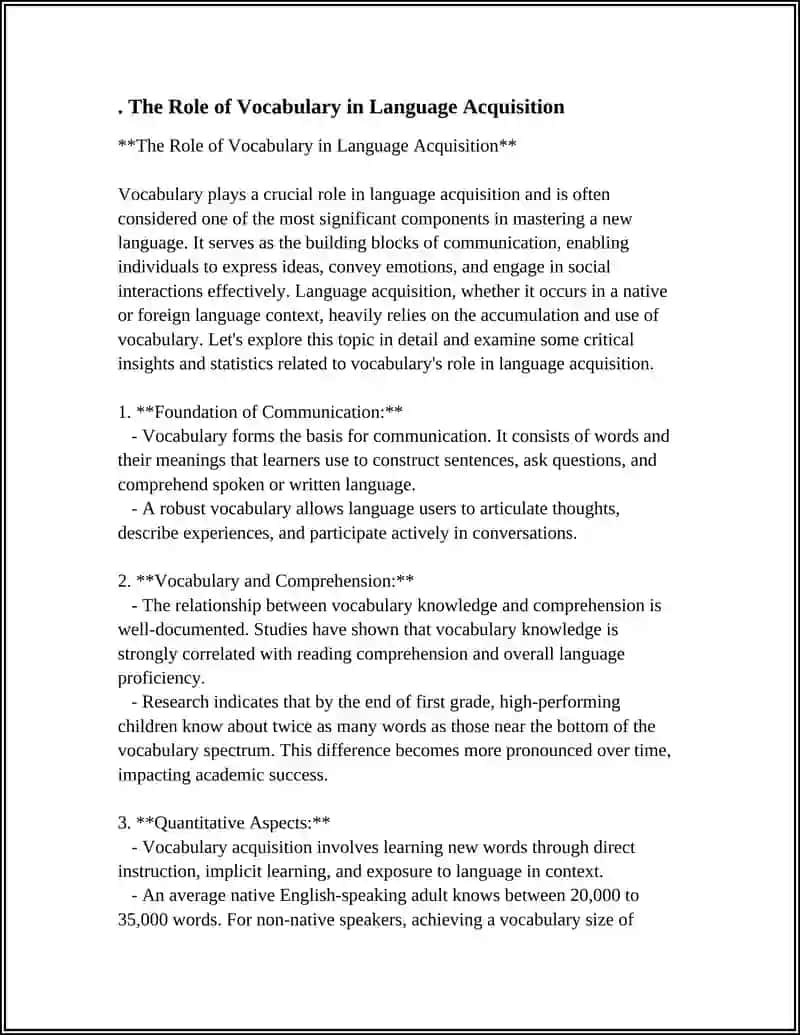 The Role of Vocabulary in Language Acquisition 4