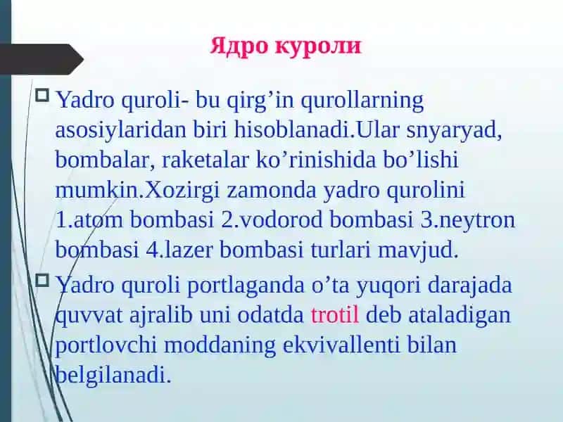Ommoviyqirg’in qurollarining tasnifi 4