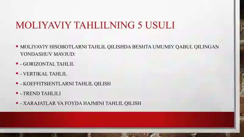 Mehmonxonalarning moliyaviy tahligi 4