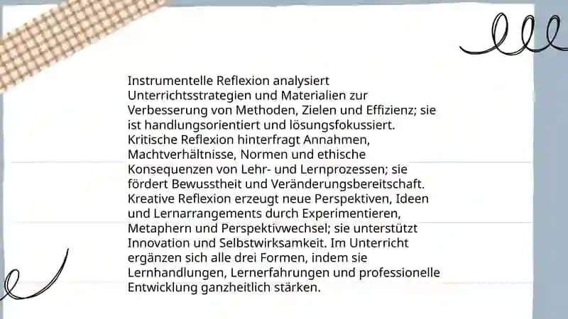 Reflexion im Unterricht: Lernhandlungen, Lernerfahrungen und verschiedene Reflexionsar 4
