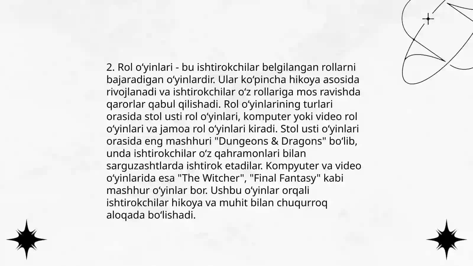 Ijodiy õyinlar va ularning turlari 4