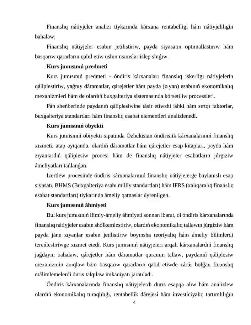 Óndiris karxanalarında finanslıq nátiyjeler 4