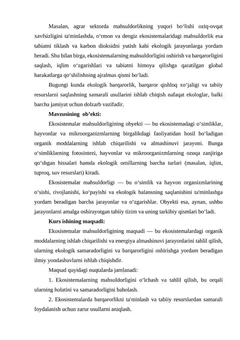 Ekosistemalar mahsuldorligi kurs ishi 4
