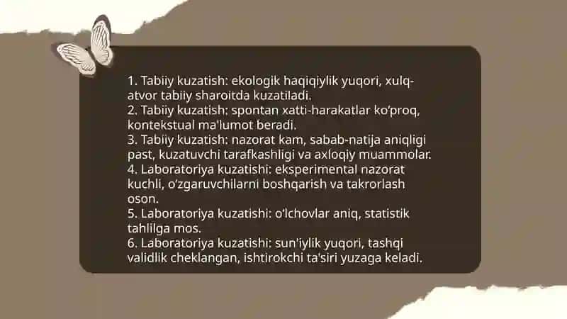 Psoxologiya tadqiqot metodlari: kuzatish, eksperiment 4