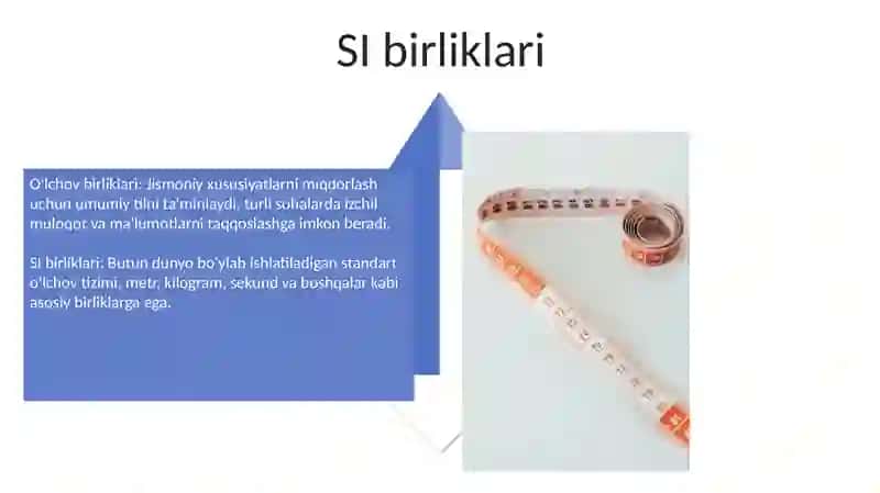 Miqdorlarni o'lchash o'lchov birliklarining turlari 4
