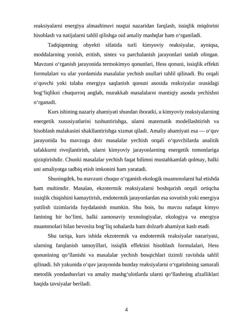 EKZOTERMIK VA ENDOTERMIK REAKSIYALAR BOʻYICHA MASALALAR YECHISH USULLARI 4