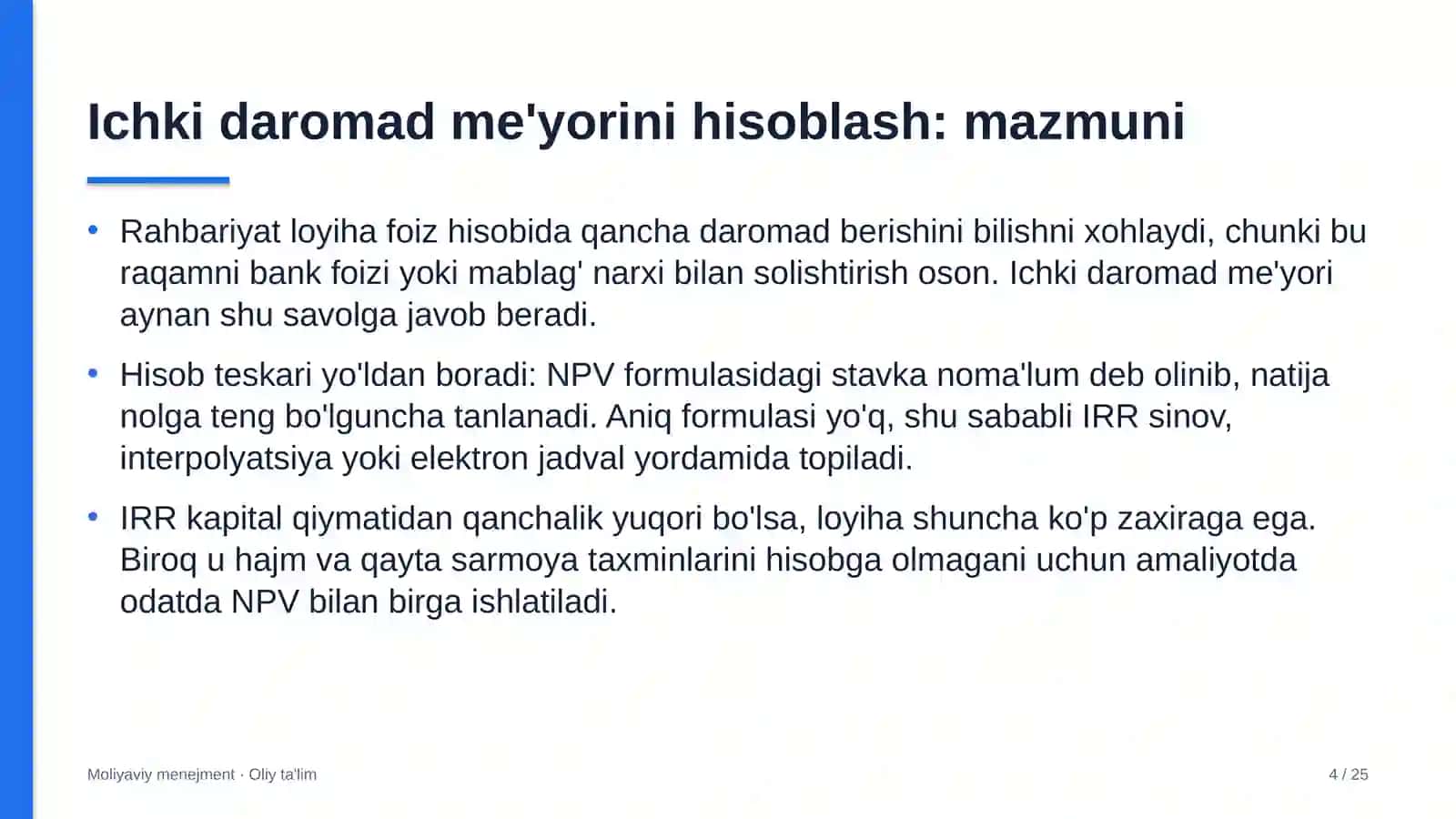 mobil ilovalar ishlab chiqishda ichki daromad me'yorini hisoblash 6425 4