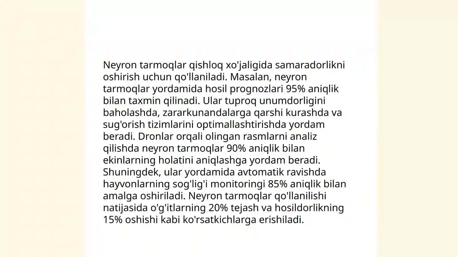 Qishloq xo'jaligida sun'iy neytron tarmoqlari 4