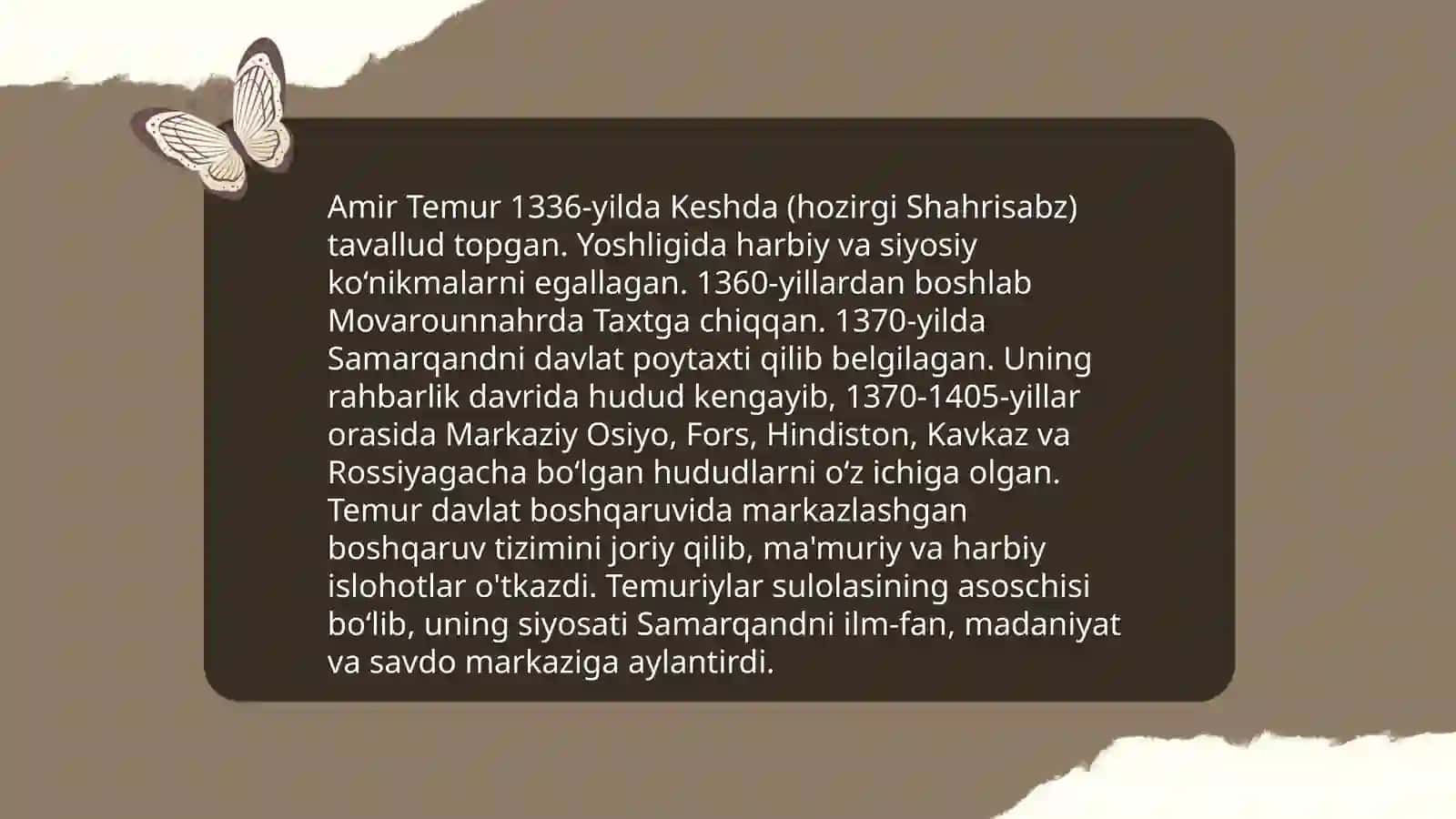 Amir-Temur buyuk davlat arbobi. Achilova Farina 4