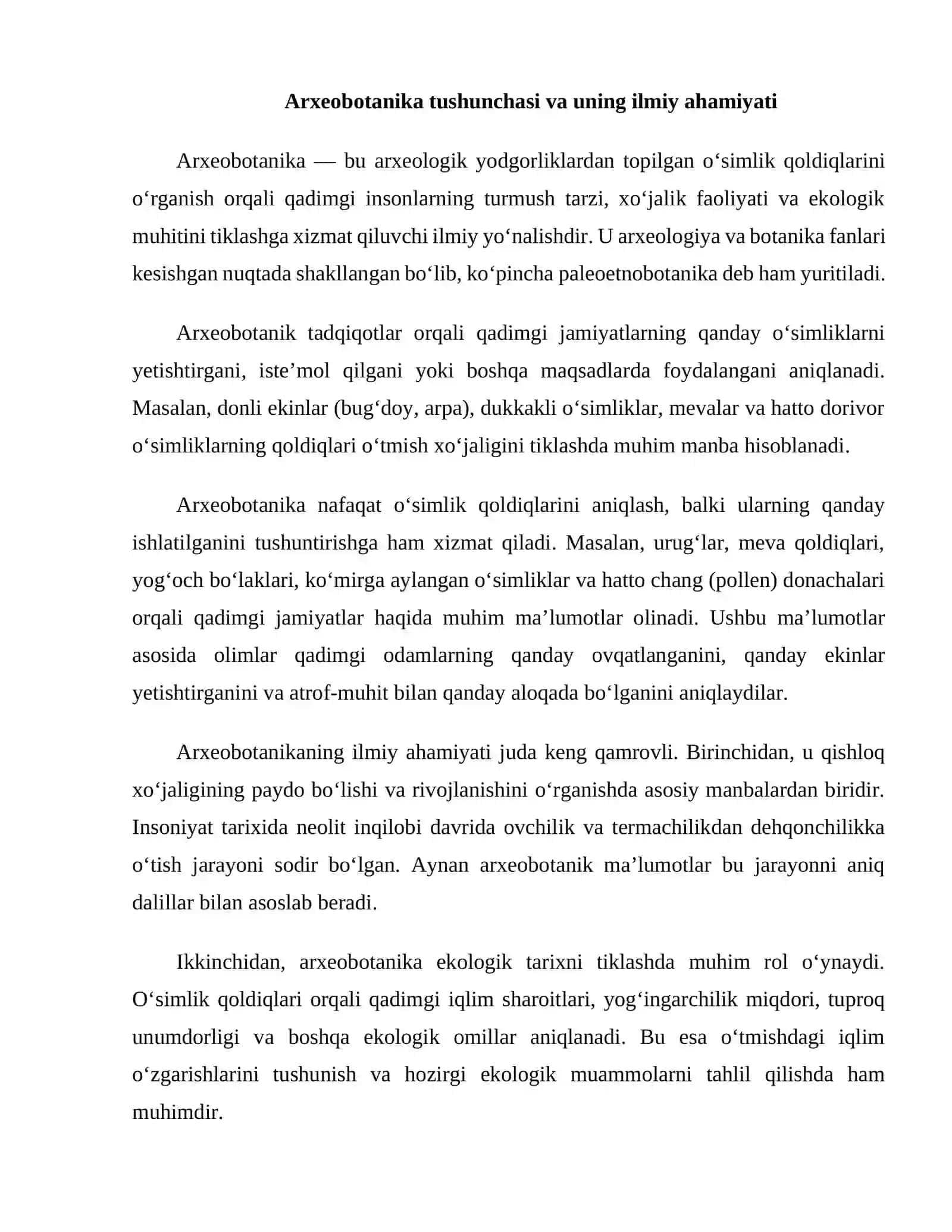 ARXEOLOGIK TADQIQOTLARDA ARXEOBOTANIKA 4