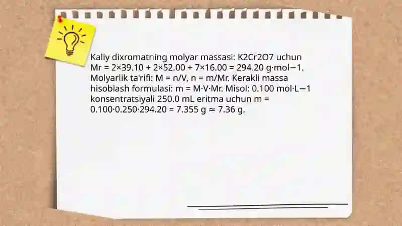 NATRIY TIOSULFAT VA KALIY DIXROMAT ERITMASINI TAYYORLASH 4