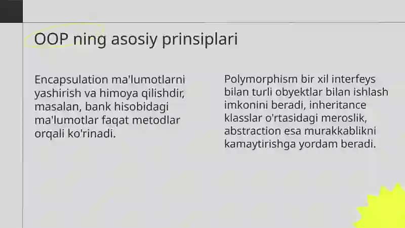 Obyektga yoʻnaltirilgan dasturlash tillari 4