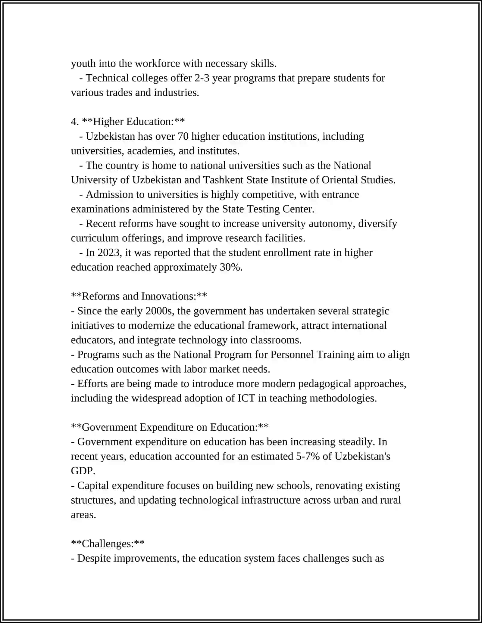 Overview of the National Education System in Uzbekistan 4