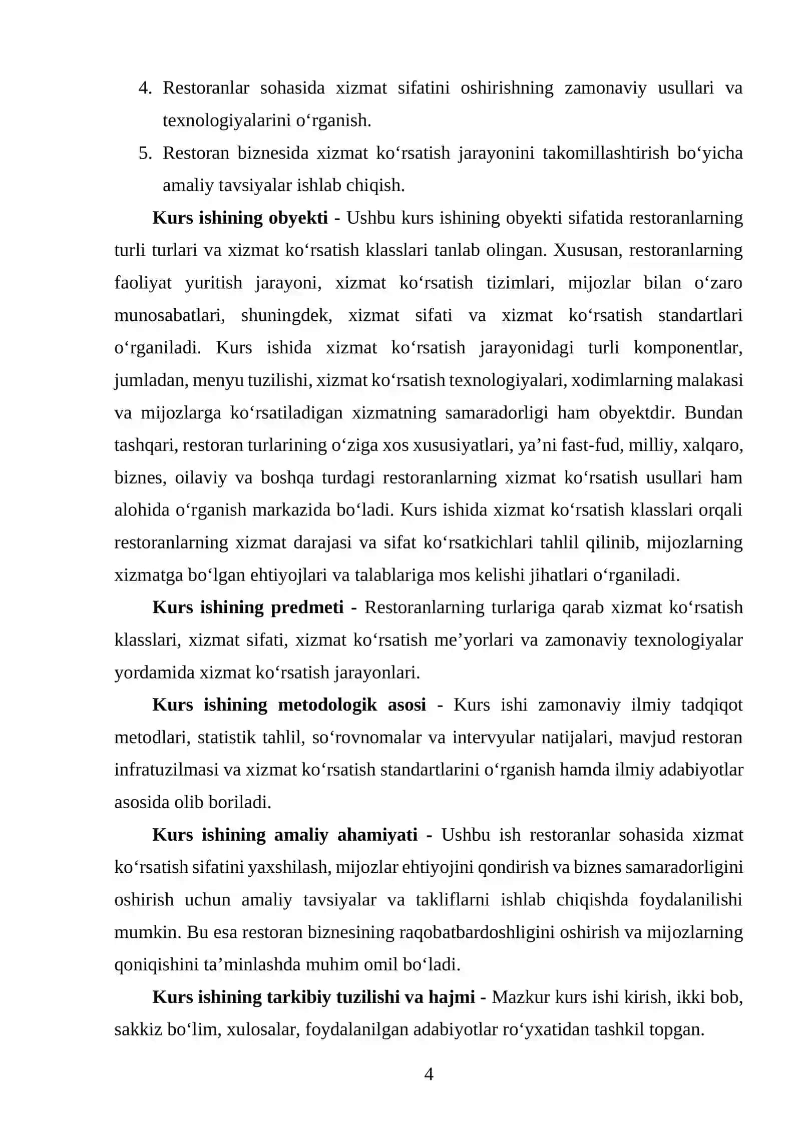 RESTARONLARNING TURLARI VA XIZMAT KO’RSATISH KLASSLARI 4