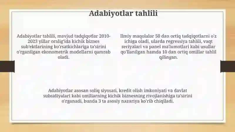 KICHIK BIZNES VA XUSUSIY TADBIRKORLIK SUBYEKTLARI KO'RSATKICHLARINI EKONOMETRIK TAHLIL QILISH 4