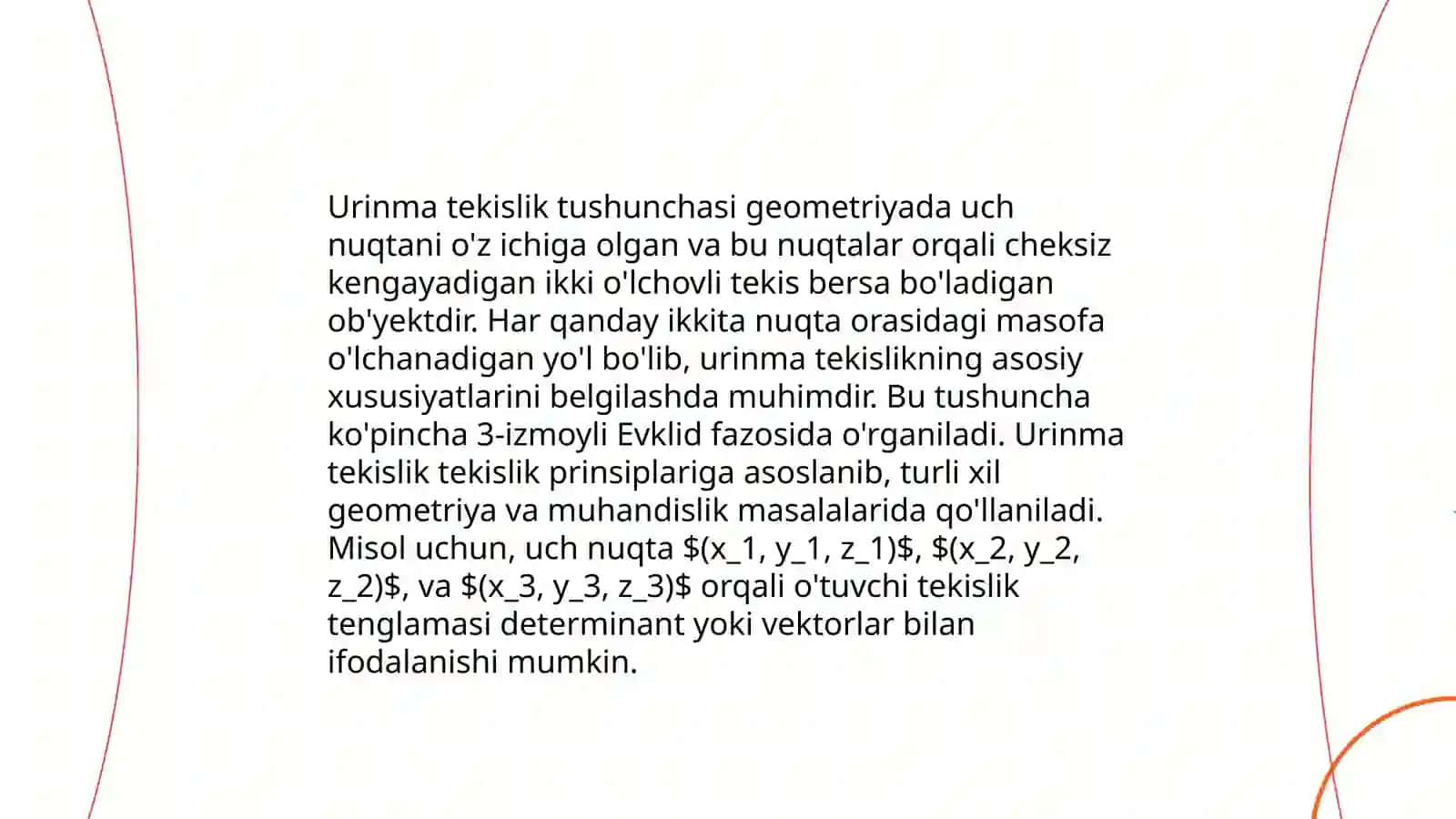 2- tartibli sirtlarning urinma tekisligi 4