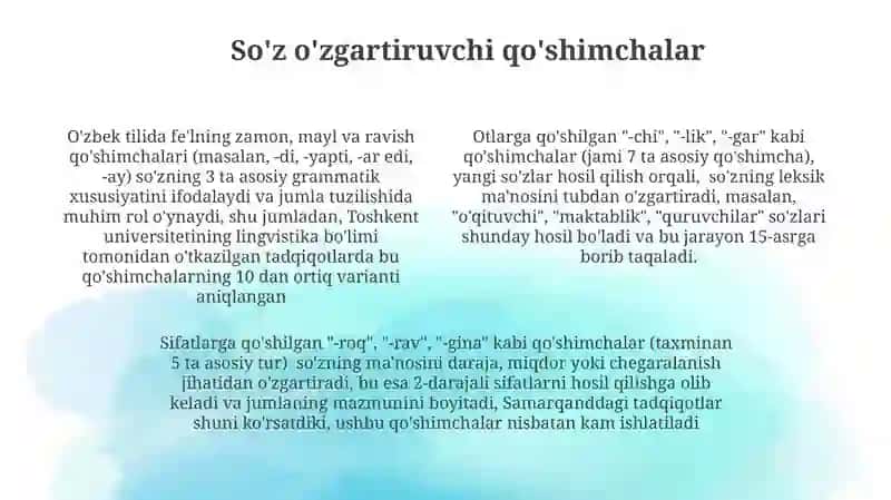 Qo'shimchalar va Morfemalar 4