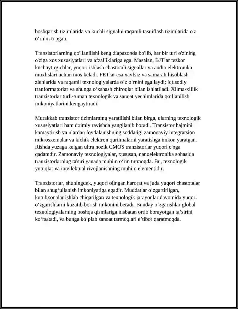 TRANZISTORLAR VA KUCHAYTIRGICHLARNING QOʻLLANILISHI 4