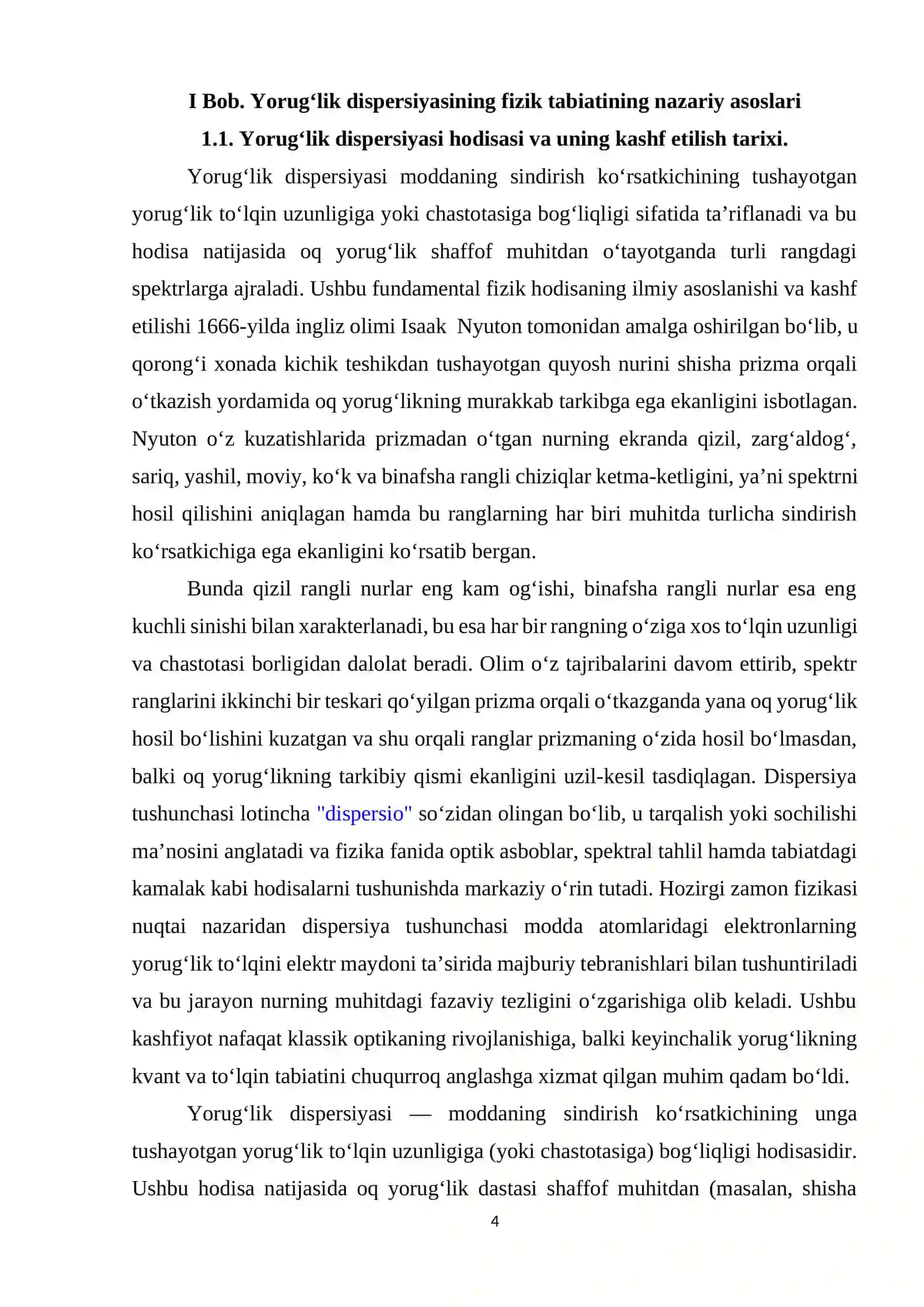 Yorug‘lik dispersiyasining fizik tabiatining nazariy asoslari 4