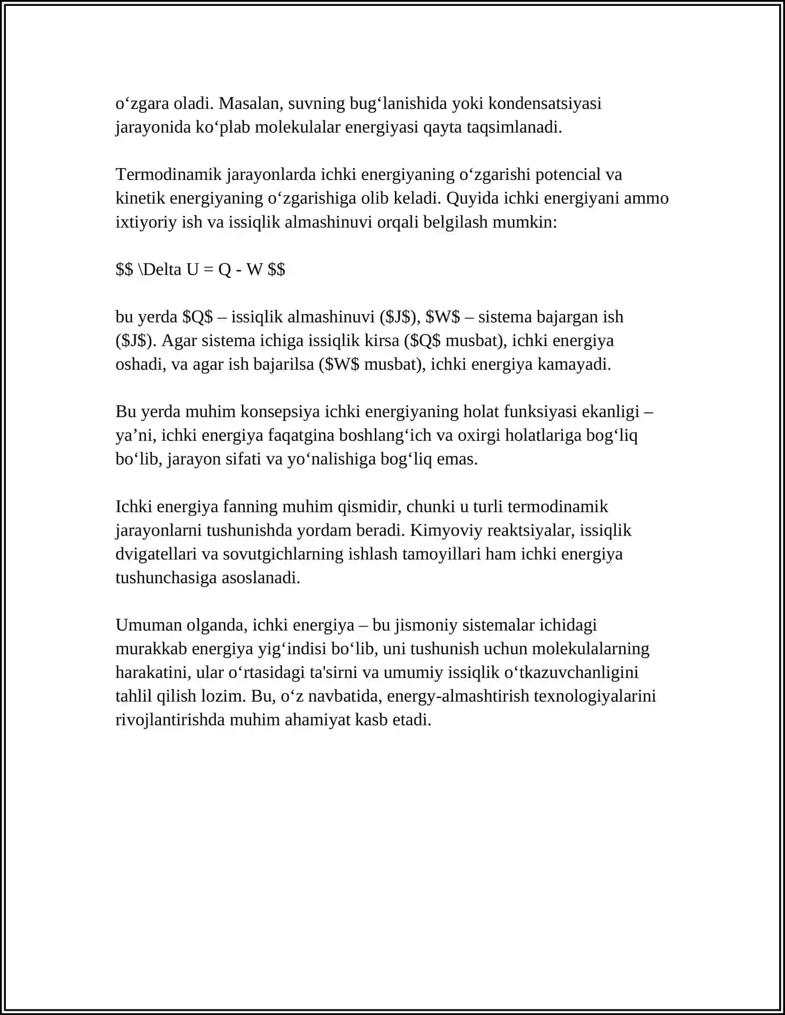 TERMODINAMIKANING 1-QONUNI 4
