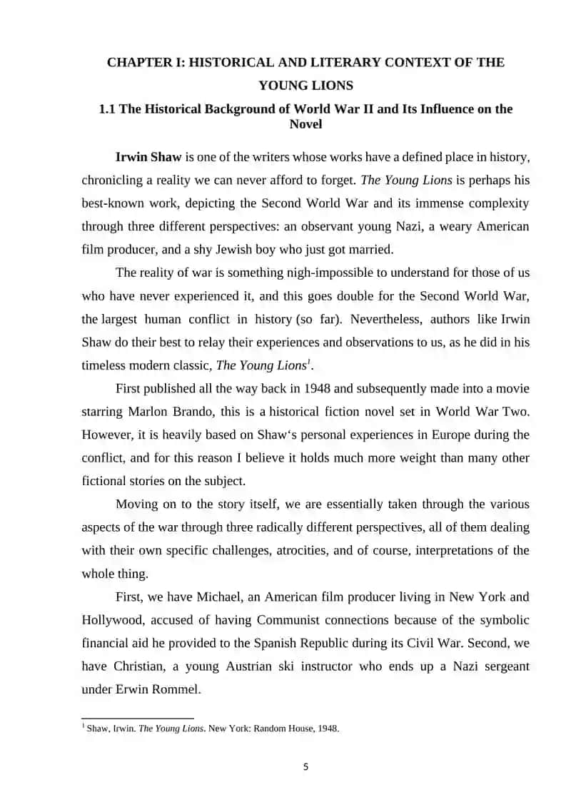 SHAW IRVING. THE YOUNG LION. ANALYSIS OF THE WORK 4