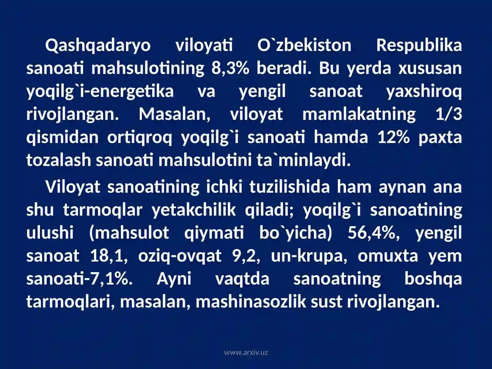 Qashqadaryo viloyat sanoati va uning hududiy tuzilmasi 4