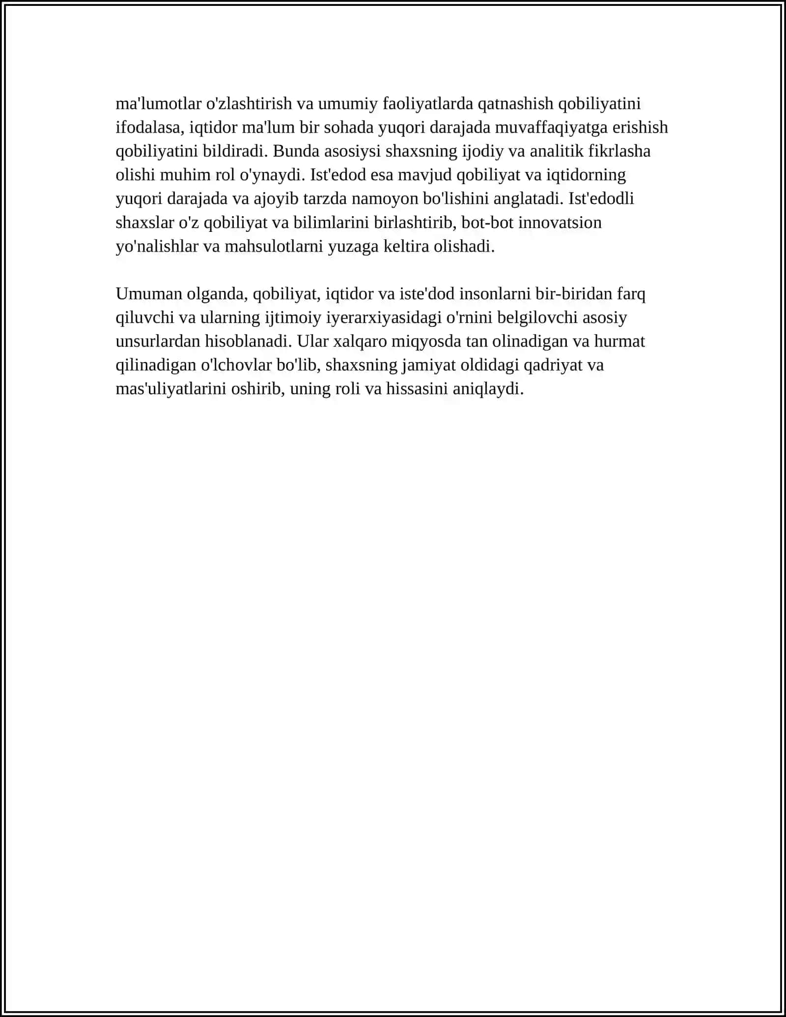 QOBILYAT, IQTIDOR VA ISTE'DOT 4