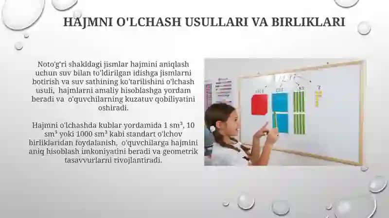 Hajm tushunchasini o'rgatish metodikasi 4