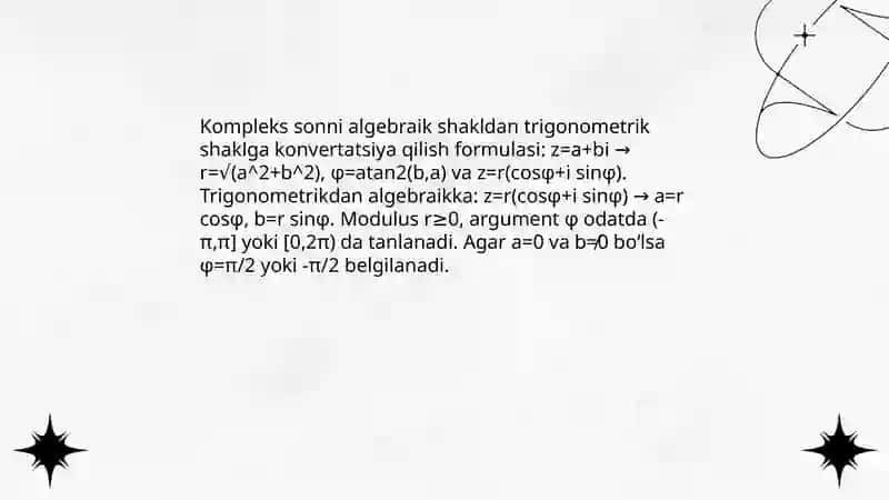 Triganometrik shakldagi kompleks sonlar ustida amallar 4