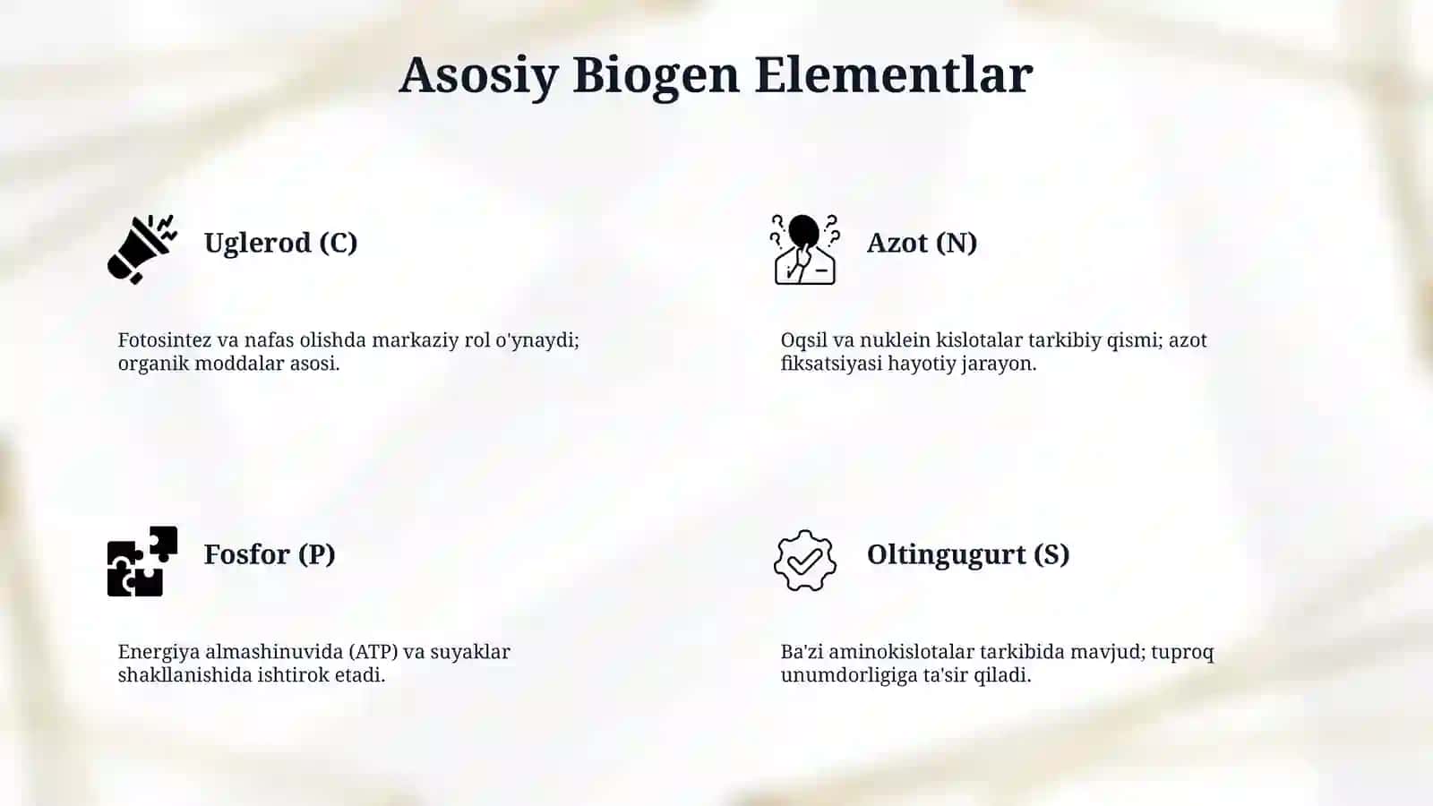 Biogen elementlar kimyosining ekologik jihatlari. 4
